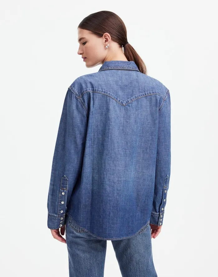 Women Tops and Shirts Madewell Alexa Chung For Madewell Denim Western Shirt In Vintage Wash Belding Wash