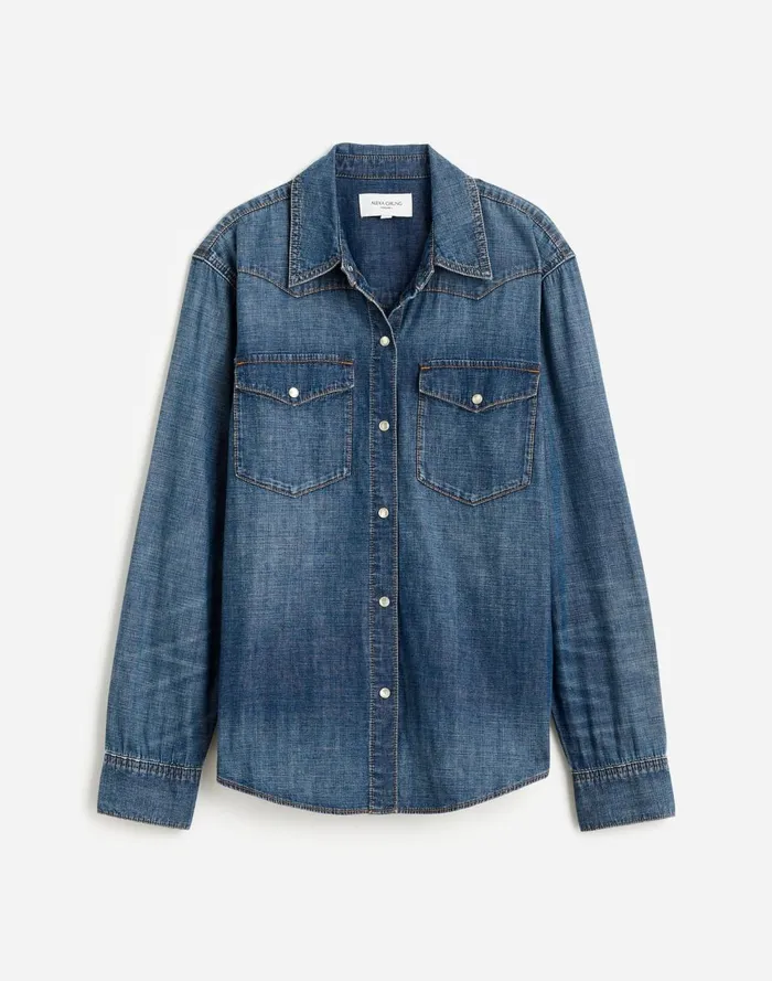 Women Tops and Shirts Madewell Alexa Chung For Madewell Denim Western Shirt In Vintage Wash Belding Wash