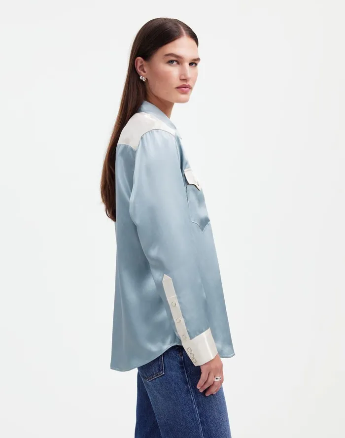 Women Tops and Shirts Madewell Alexa Chung For Madewell Satin Western Shirt Ivory