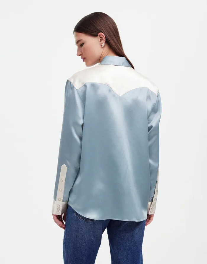 Women Tops and Shirts Madewell Alexa Chung For Madewell Satin Western Shirt Ivory