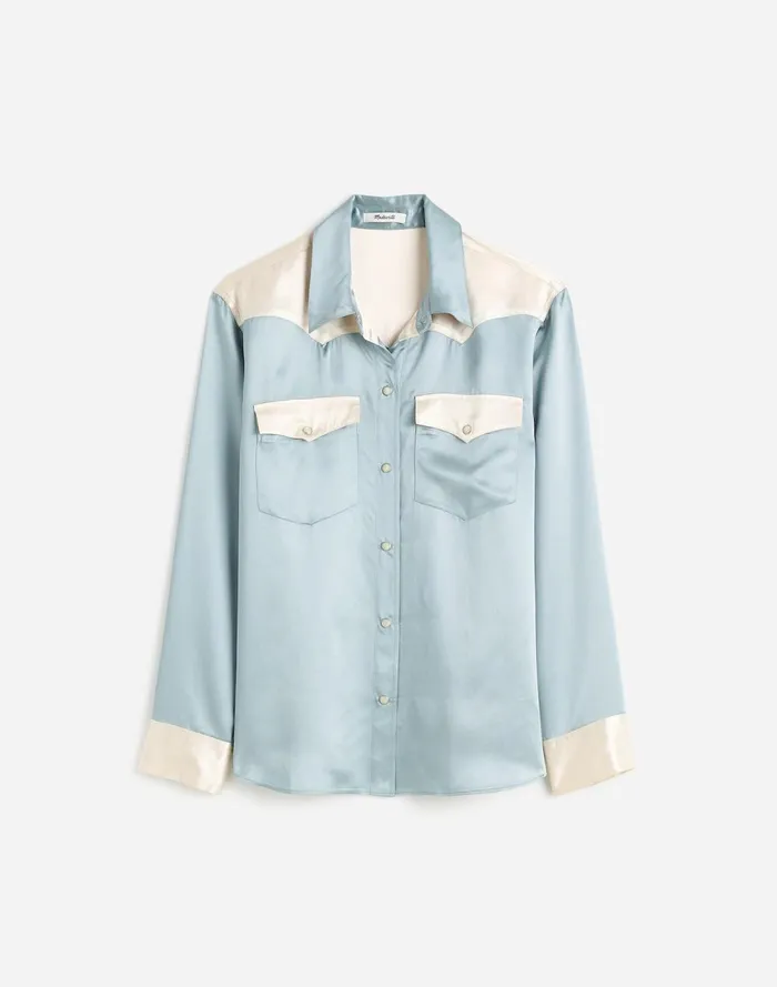 Women Tops and Shirts Madewell Alexa Chung For Madewell Satin Western Shirt Ivory