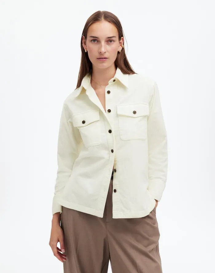 Women Tops and Shirts Madewell Corduroy Relaxed ShirtJacket Winter White