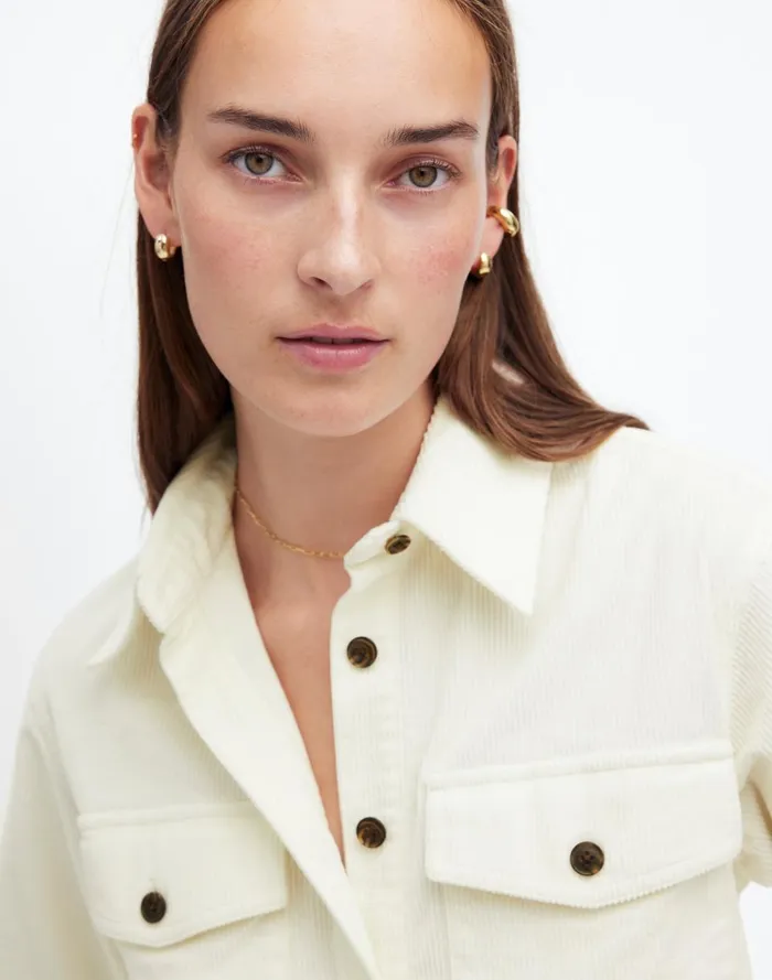 Women Tops and Shirts Madewell Corduroy Relaxed ShirtJacket Winter White