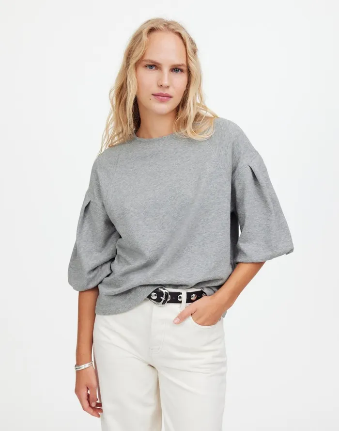 Women Tops and Shirts Madewell PuffSleeve Sweatshirt Tee Hthr Gym Class Grey