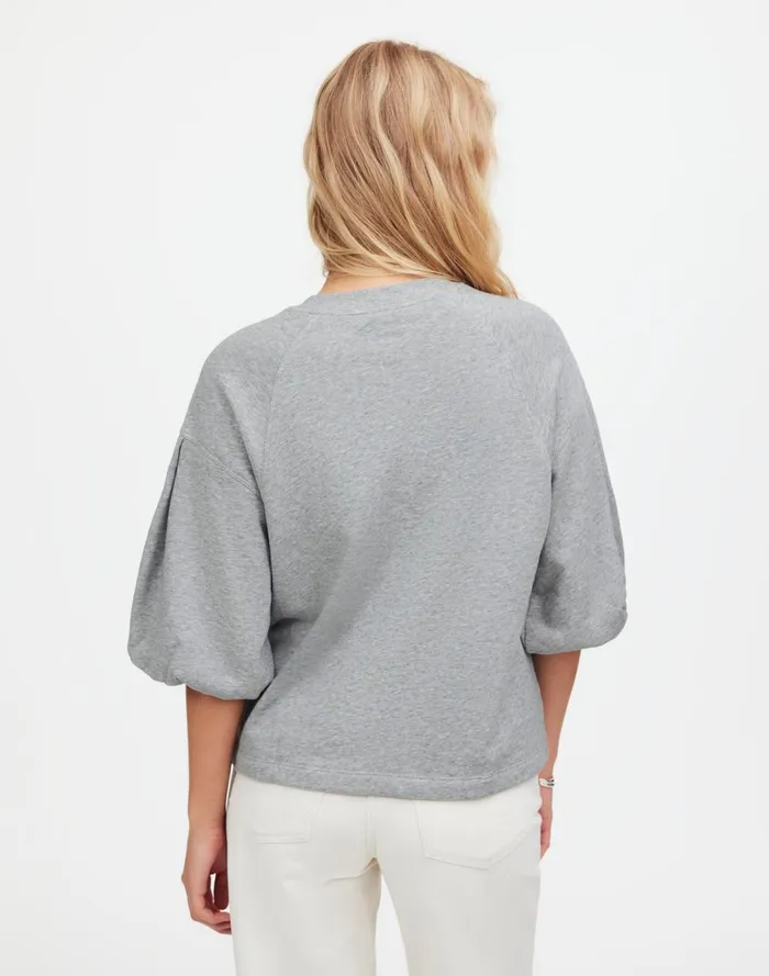 Women Tops and Shirts Madewell PuffSleeve Sweatshirt Tee Hthr Gym Class Grey