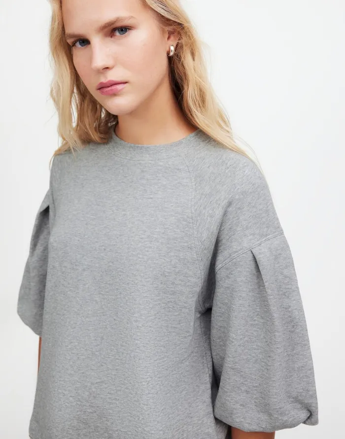 Women Tops and Shirts Madewell PuffSleeve Sweatshirt Tee Hthr Gym Class Grey