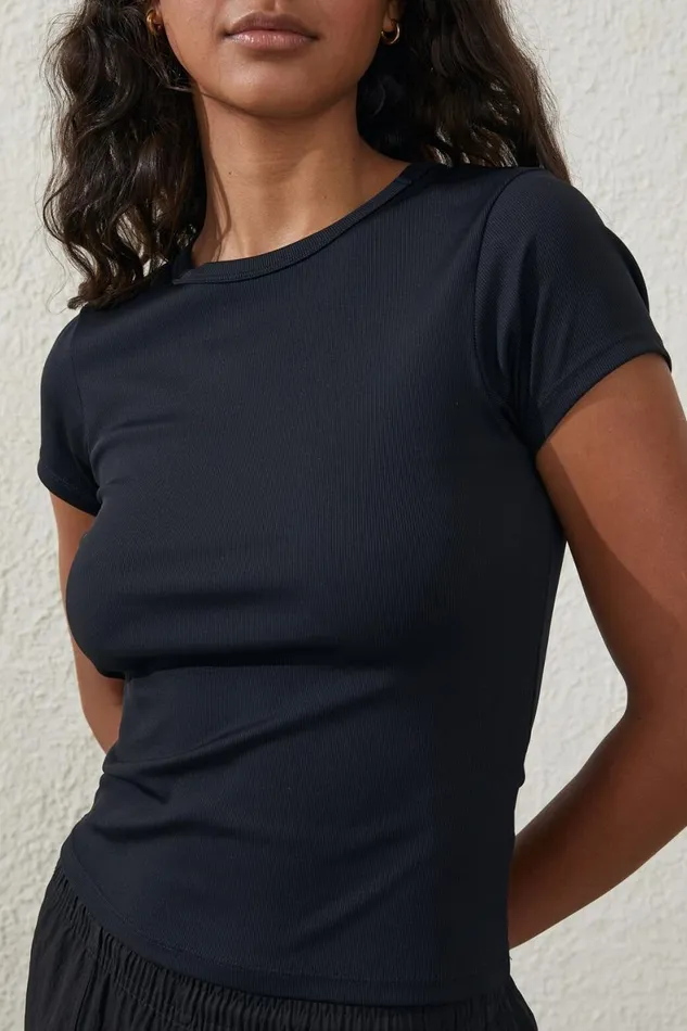 Women Tops Cotton On Active Rib Gym Tshirt Black