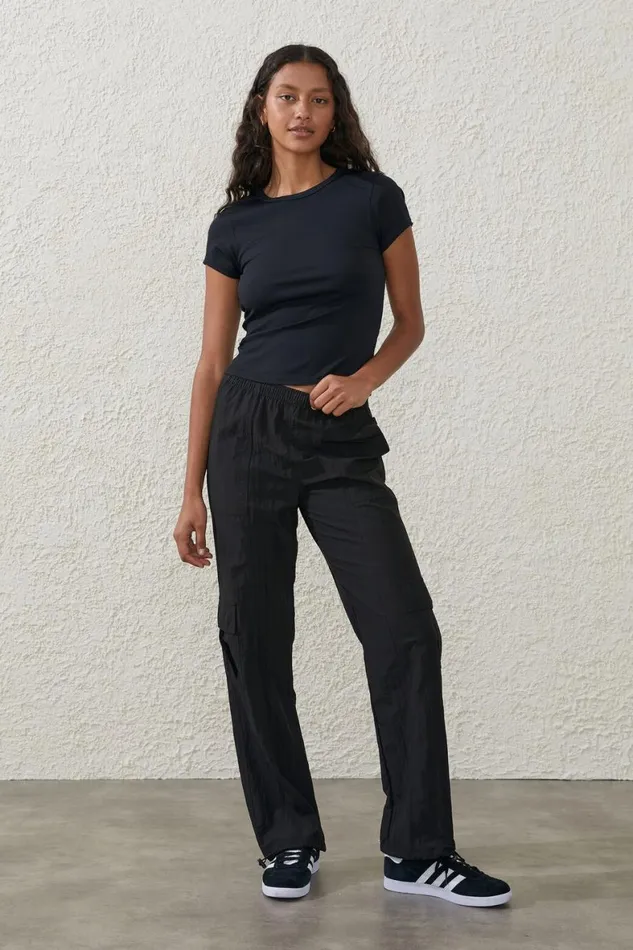 Women Tops Cotton On Active Rib Gym Tshirt Black