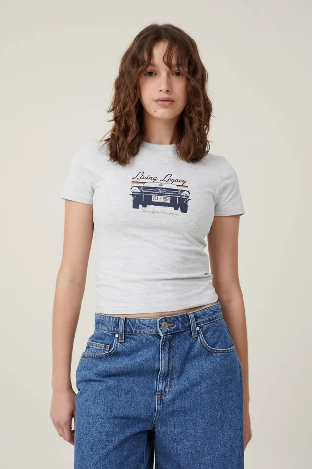 Women Tops Cotton On Fitted Longline Ford Tee Lcn Ford Originallight Grey Marle