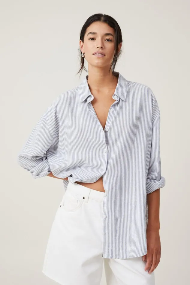 Women Tops Cotton On Haven Long Sleeve Shirt Gigi Stripe Elemental Blue