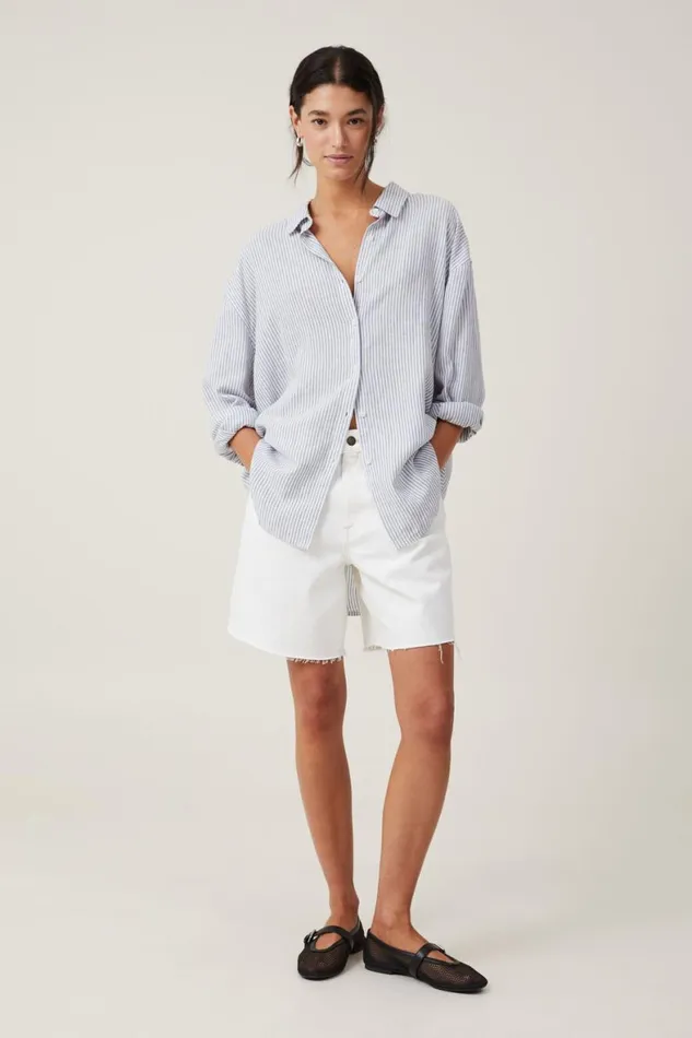 Women Tops Cotton On Haven Long Sleeve Shirt Gigi Stripe Elemental Blue