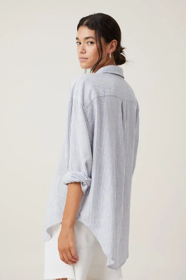Women Tops Cotton On Haven Long Sleeve Shirt Gigi Stripe Elemental Blue