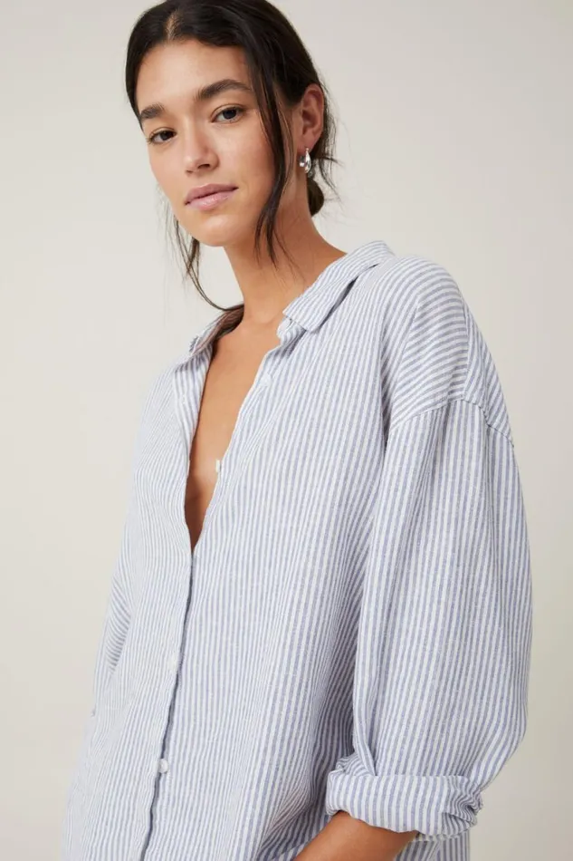 Women Tops Cotton On Haven Long Sleeve Shirt Gigi Stripe Elemental Blue