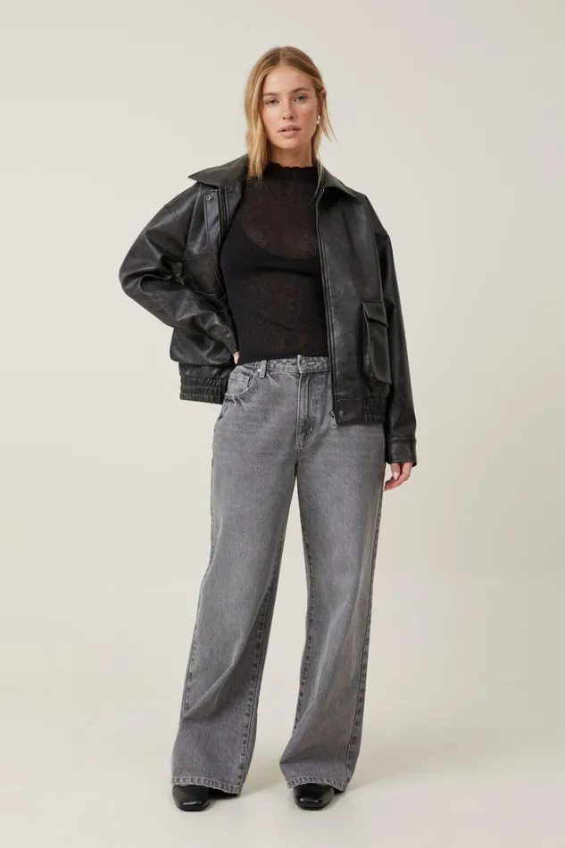 Women Tops Cotton On Lena Textured Mock Neck Long Sleeve Top Black