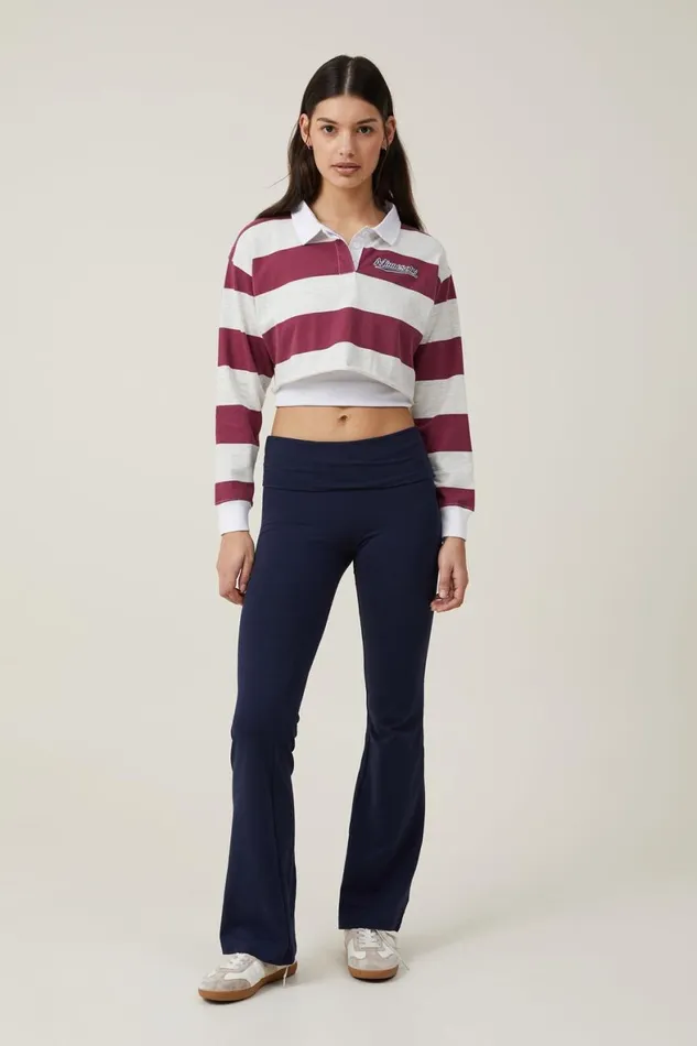Women Tops Cotton On Long Sleeve Crop Graphic Rugby Tee Minnesota Stripedark Plumlight Grey Marle