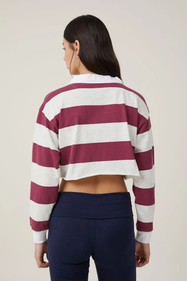 Women Tops Cotton On Long Sleeve Crop Graphic Rugby Tee Minnesota Stripedark Plumlight Grey Marle