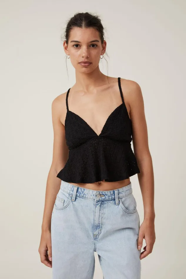 Women Tops Cotton On Luna Babydoll Cami Black