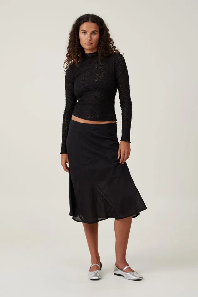 Women Tops Cotton On Luna Textured Mock Neck Long Sleeve Top Black