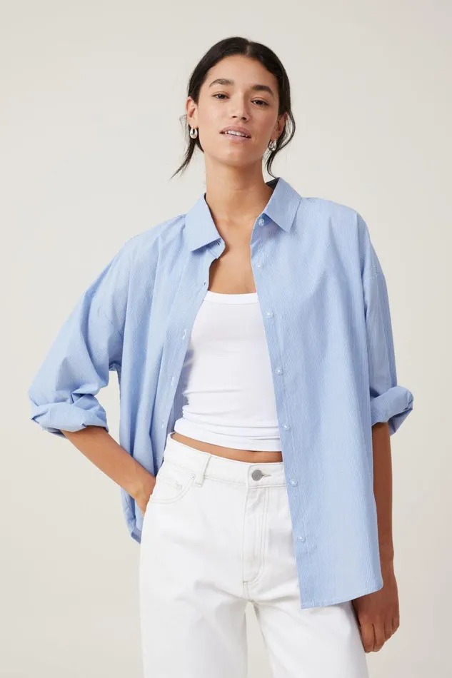 Women Tops Cotton On Noah Long Sleeve Shirt Gigi Blue Stripe