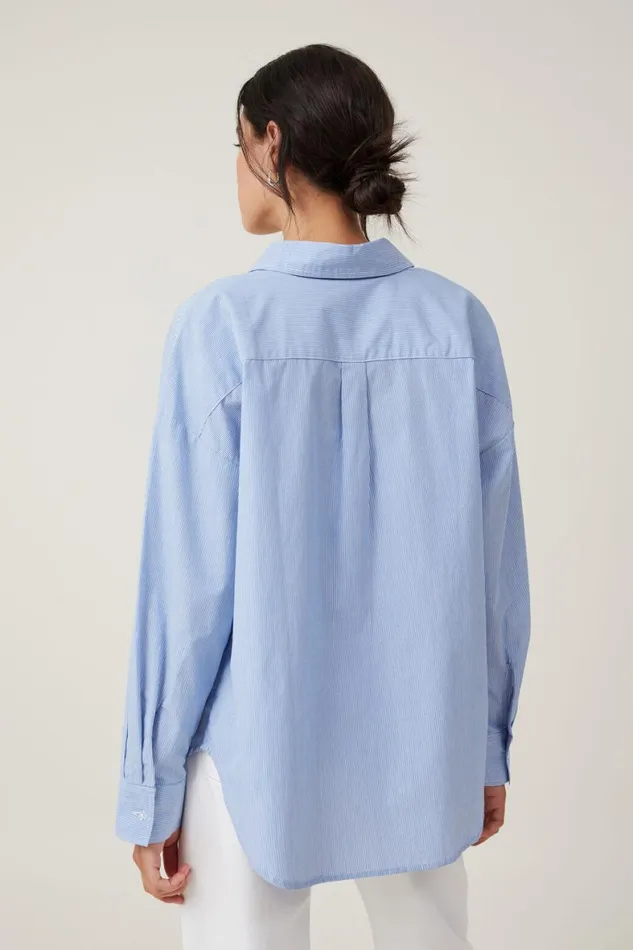 Women Tops Cotton On Noah Long Sleeve Shirt Gigi Blue Stripe