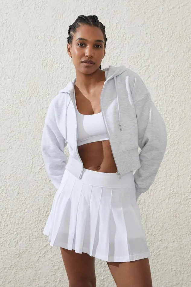 Women Tops Cotton On Plush Essential Cropped Zip Through Core Cloudy Grey Marle
