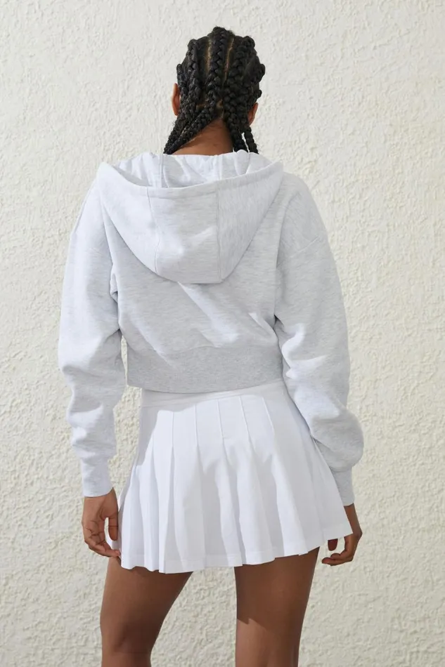 Women Tops Cotton On Plush Essential Cropped Zip Through Core Cloudy Grey Marle