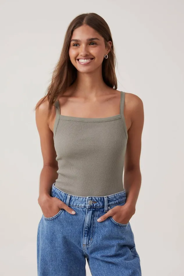 Women Tops Cotton On Rory Straight Neck Cami Woodland