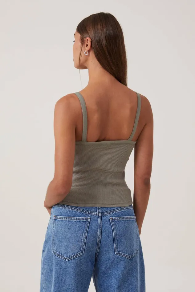 Women Tops Cotton On Rory Straight Neck Cami Woodland