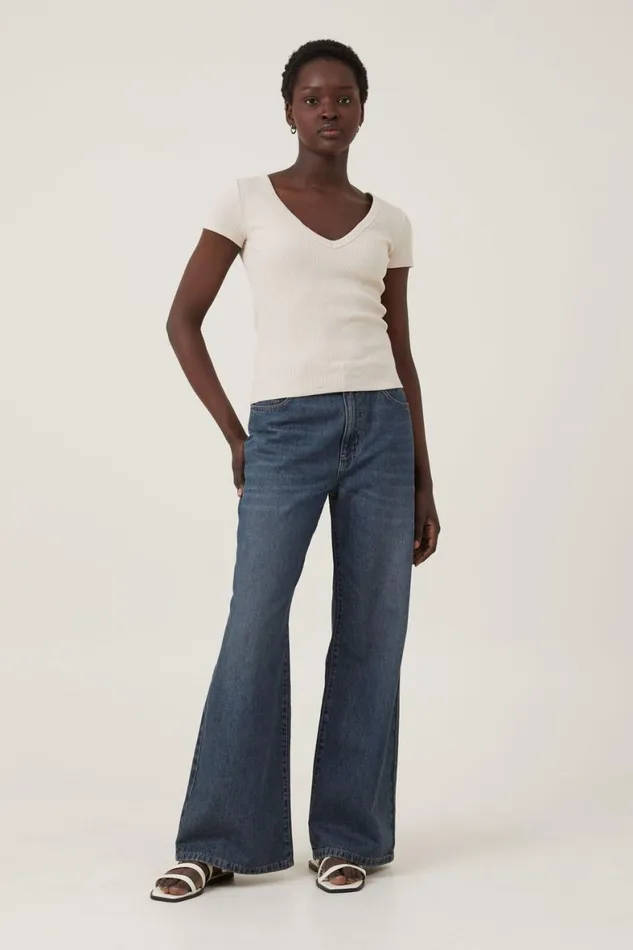 Women Tops Cotton On Rory V Neck Short Sleeve Tee Stone