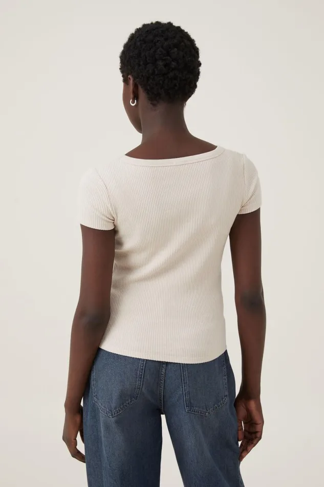 Women Tops Cotton On Rory V Neck Short Sleeve Tee Stone