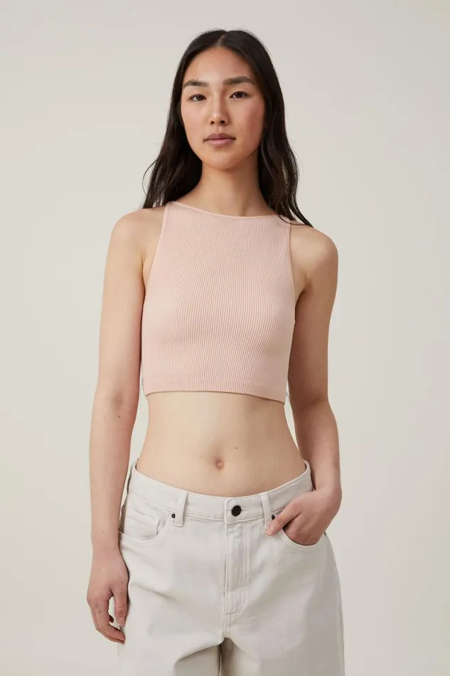 Women Tops Cotton On Seamless Benni High Neck Tank Chalk Pink