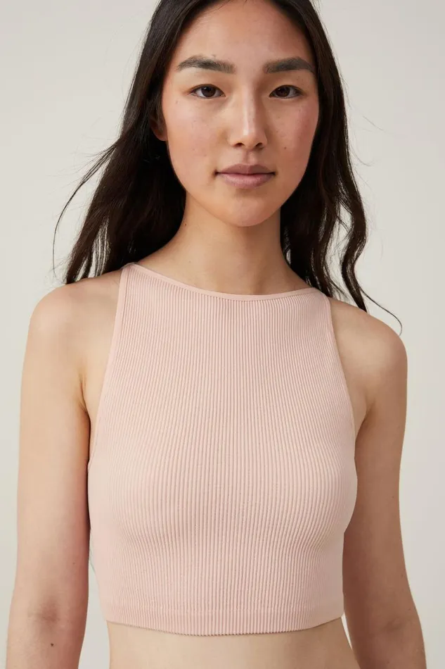 Women Tops Cotton On Seamless Benni High Neck Tank Chalk Pink