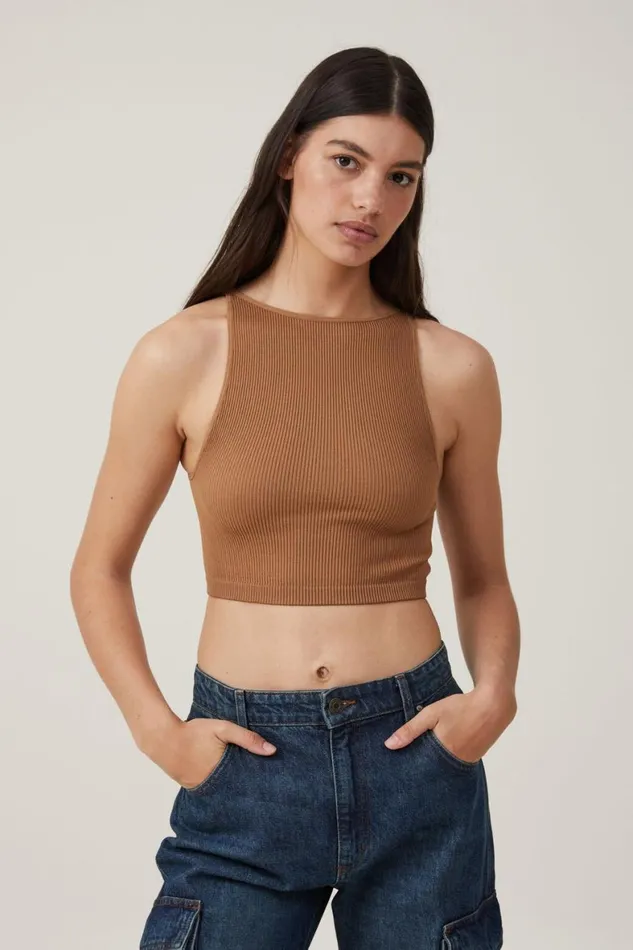 Women Tops Cotton On Seamless Benni High Neck Tank Pinecone