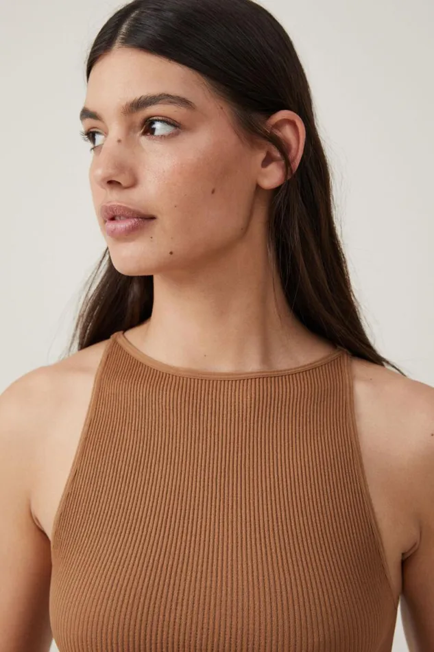 Women Tops Cotton On Seamless Benni High Neck Tank Pinecone