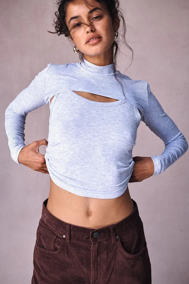 Women Tops Cotton On Staple Mock Neck Shrug Grey Marle