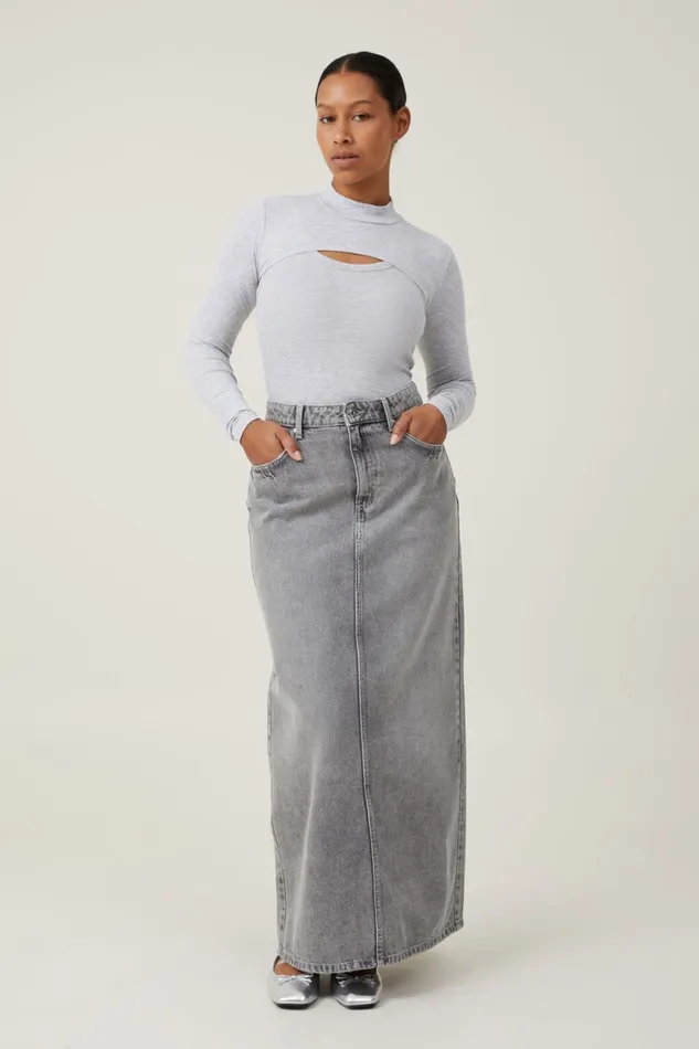 Women Tops Cotton On Staple Mock Neck Shrug Grey Marle