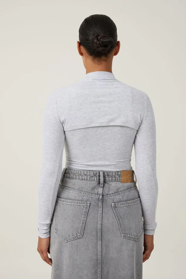 Women Tops Cotton On Staple Mock Neck Shrug Grey Marle