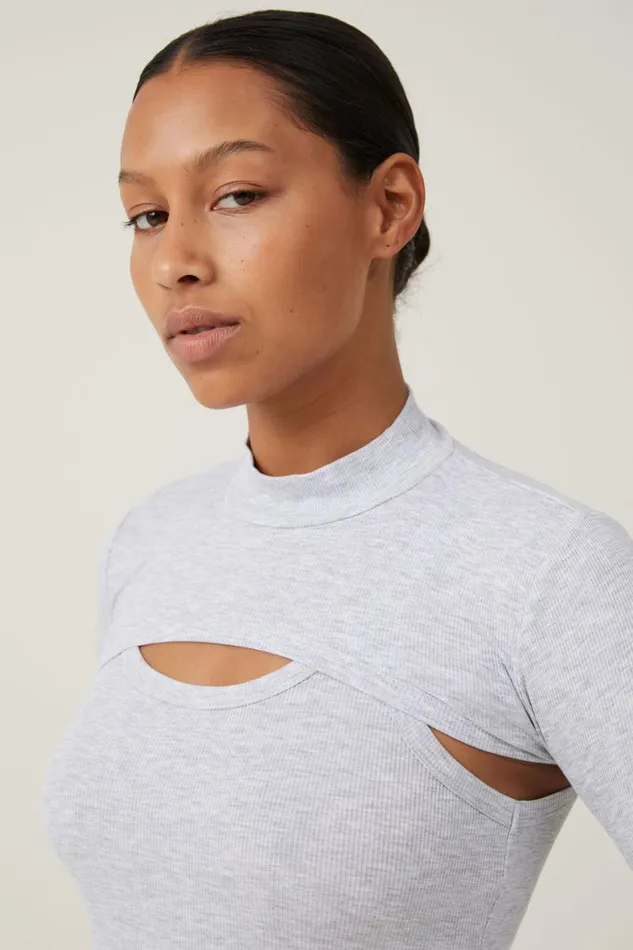 Women Tops Cotton On Staple Mock Neck Shrug Grey Marle