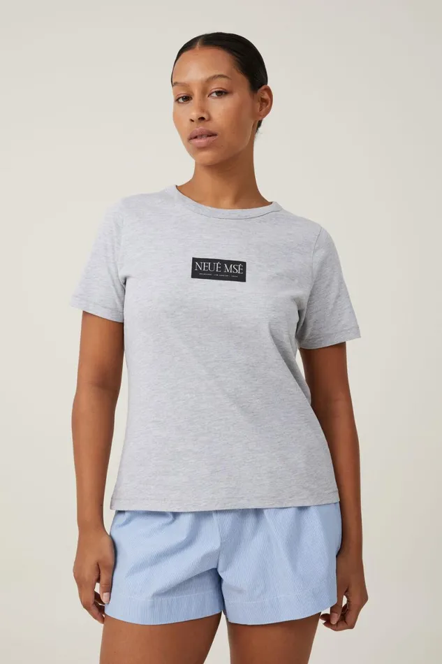 Women Tops Cotton On The 91 Classic Graphic Organic Tee Neue Muse Grey Marle