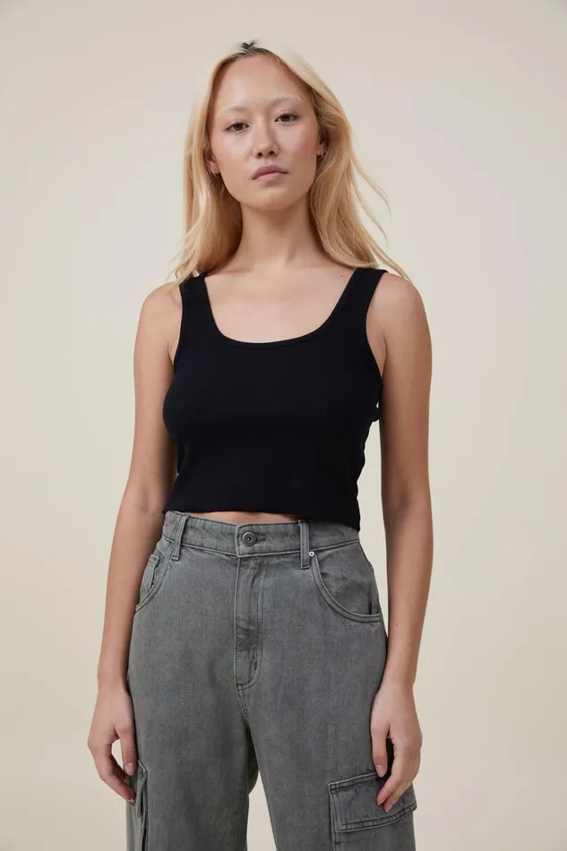 Women Tops Cotton On The One Organic Rib Crop Tank Black