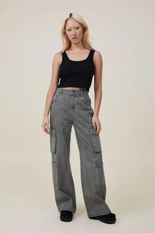 Women Tops Cotton On The One Organic Rib Crop Tank Black