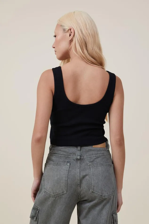Women Tops Cotton On The One Organic Rib Crop Tank Black
