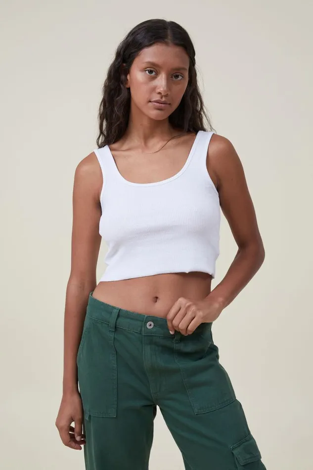 Women Tops Cotton On The One Organic Rib Crop Tank White