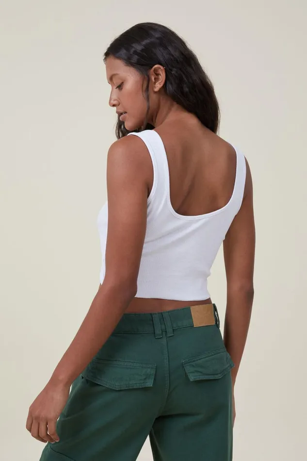 Women Tops Cotton On The One Organic Rib Crop Tank White