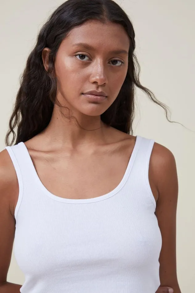 Women Tops Cotton On The One Organic Rib Crop Tank White