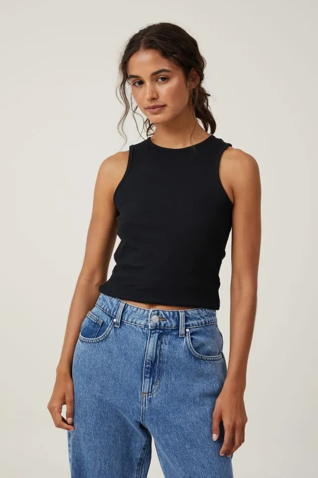 Women Tops Cotton On The One Organic Rib Racer Tank Black