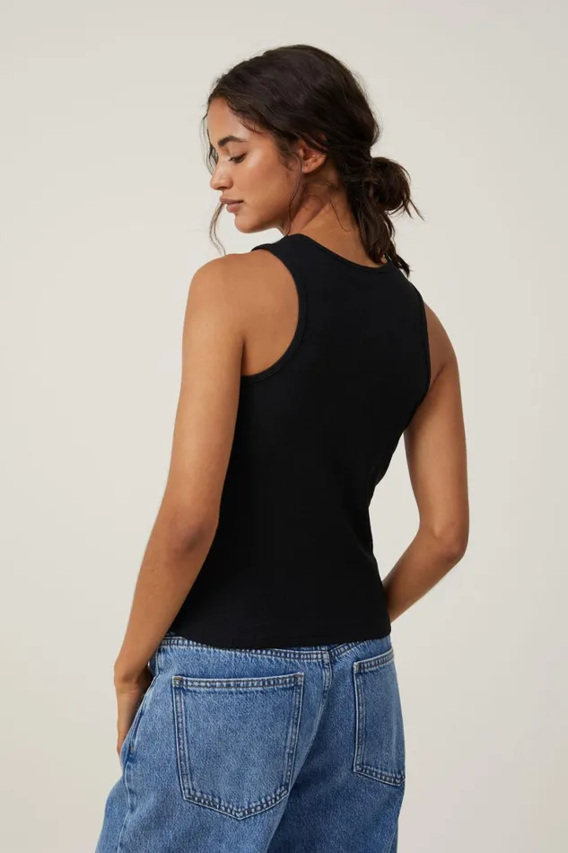 Women Tops Cotton On The One Organic Rib Racer Tank Black