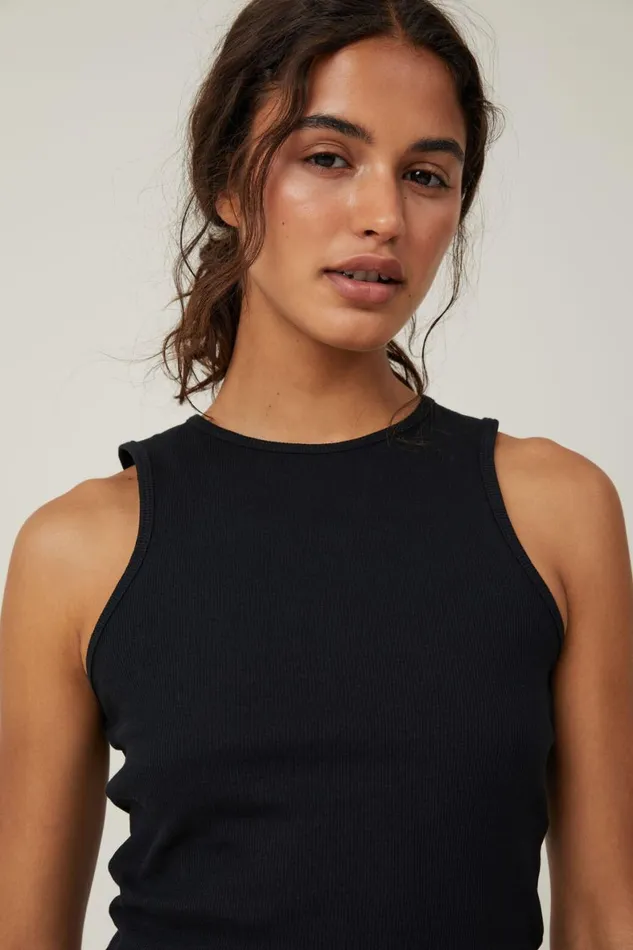 Women Tops Cotton On The One Organic Rib Racer Tank Black