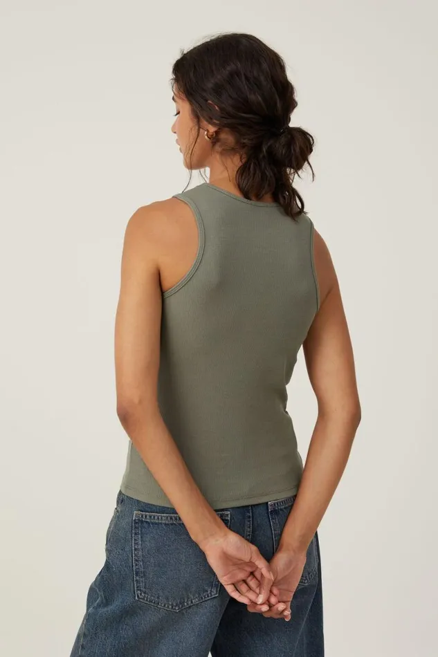 Women Tops Cotton On The One Organic Rib Racer Tank Woodland