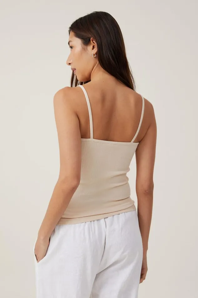 Women Tops Cotton On The One Organic Variegated Rib V Neck Cami Stone